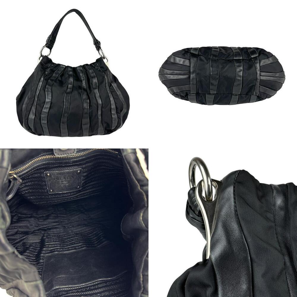 Prada black bag leather accents silver shoulder - Picture 3 of 4